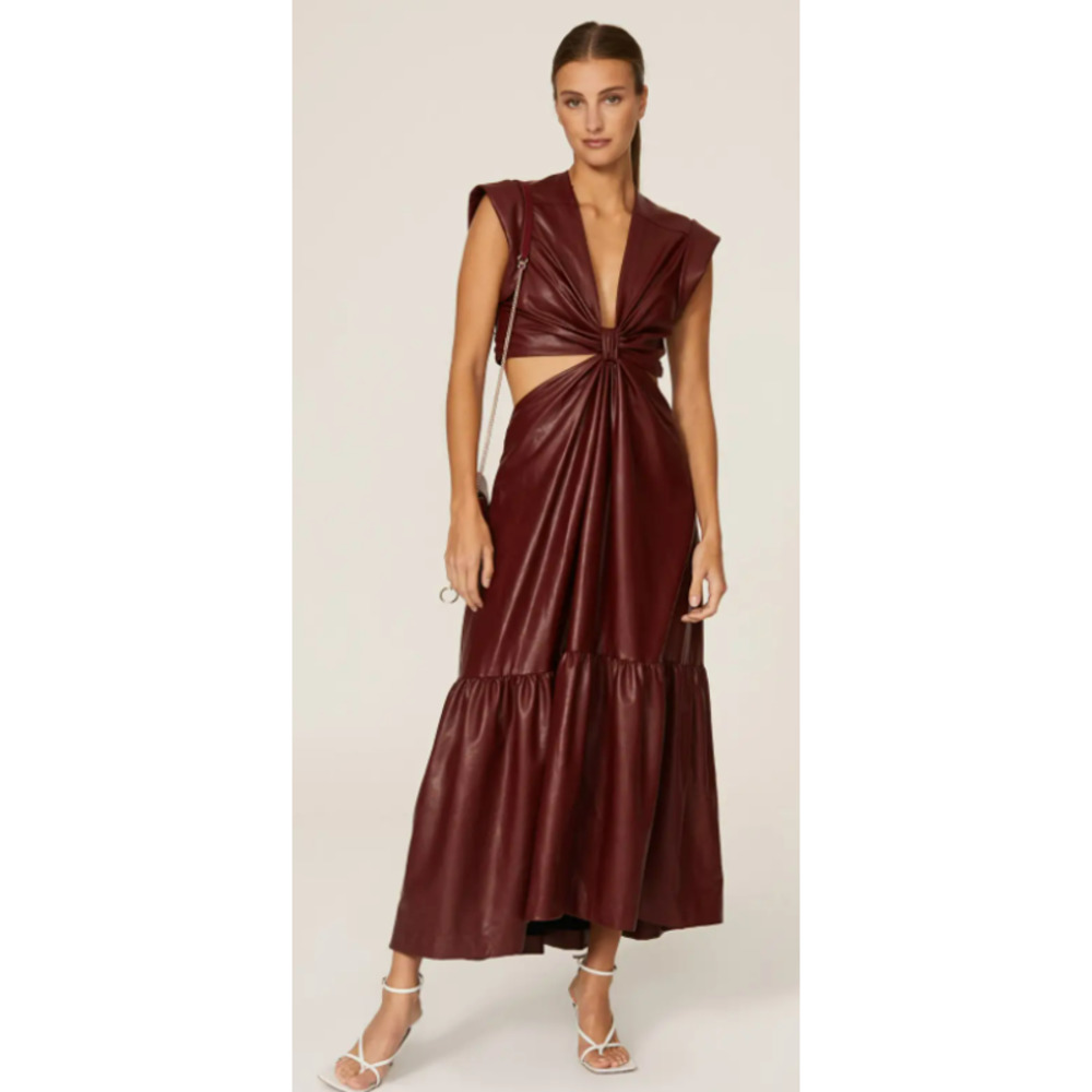 A.L.C. Wine-Burgundy Twist Cutout Midi Dress
